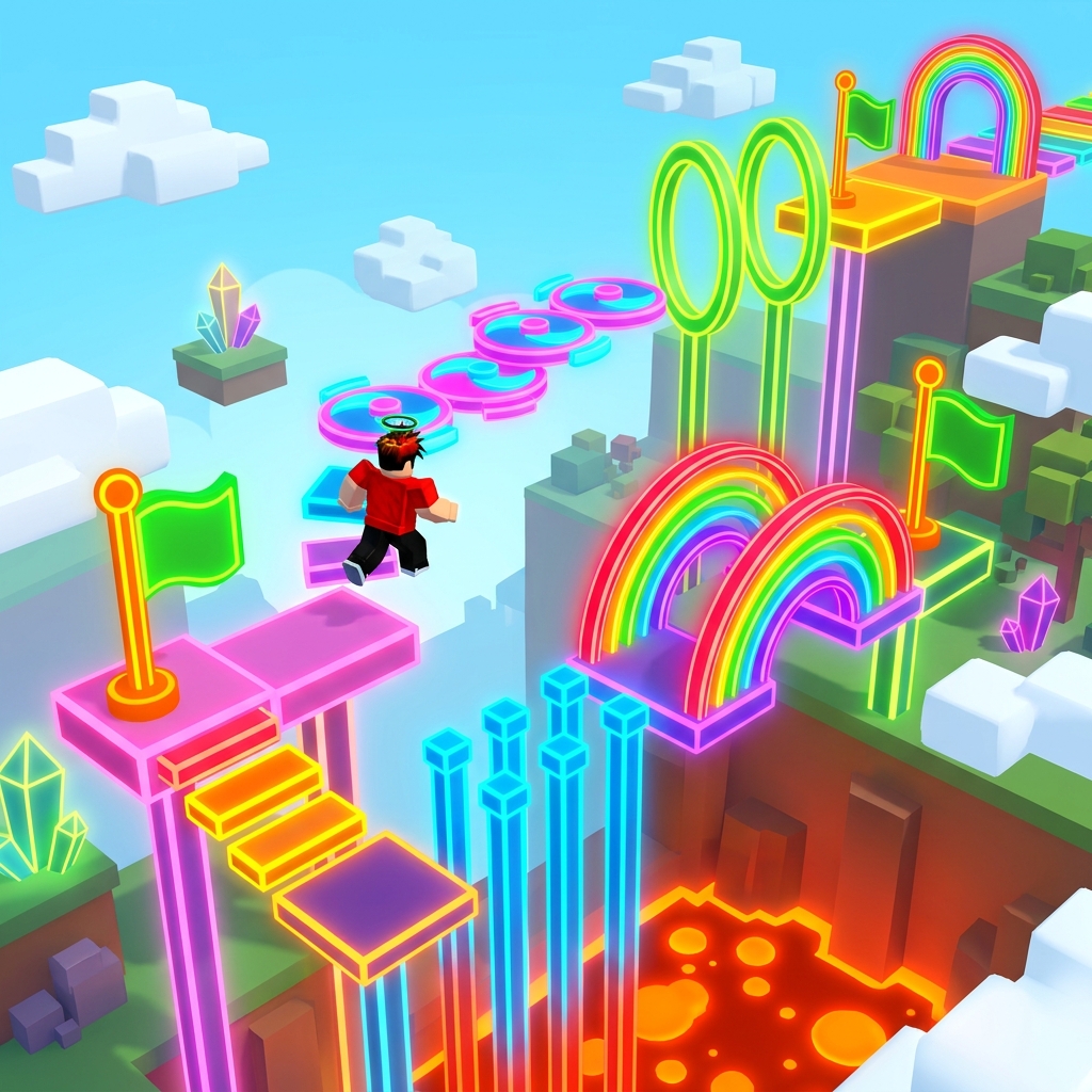 Roblox obstacle course with bright floating platforms